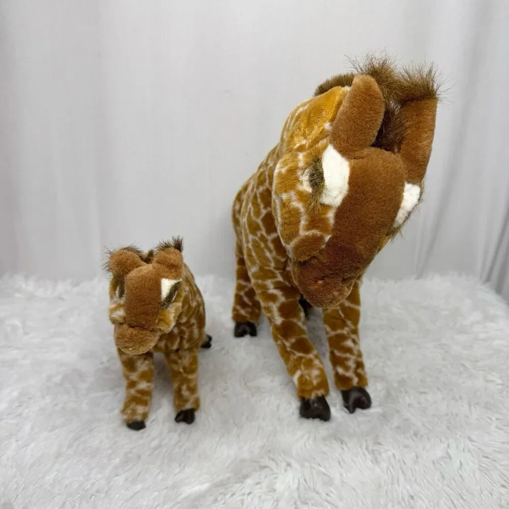 Discovery Channel Giraffe Plush Stuffed Animals 16” & 10” Mom Baby Bendable
